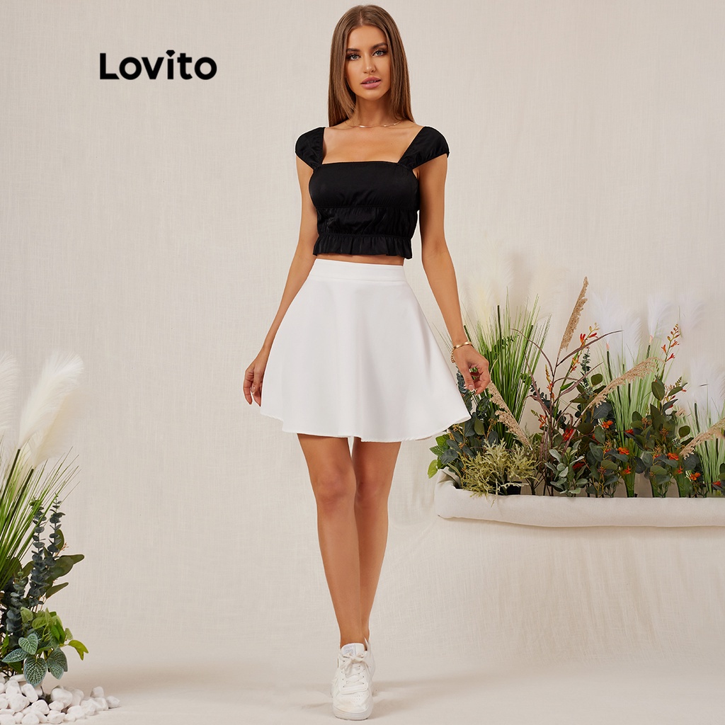 Chân váy Lovito dáng chữ A lưng cao màu trơn phong cách thường ngày L18D039 (Màu trắng)