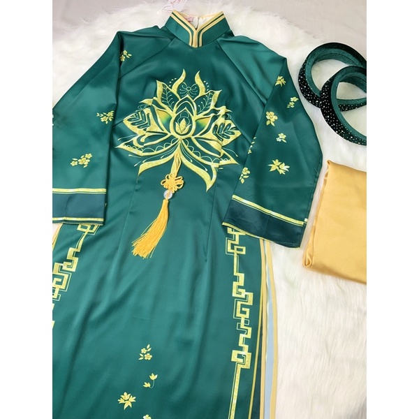 Set áo dài gia đình xanh phúc lộc áo dài gia đình cách tân nam nữ bé trai bé gái size nhỡ và bigsize mẫu áo dài tết 2022