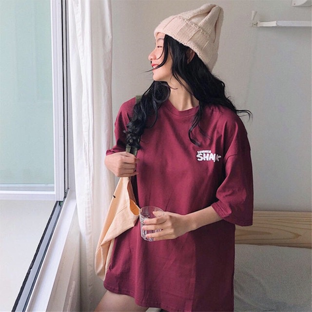 Áo thun phông Full size PINK tay lỡ form rộng Summer Shark Unisex màu ĐỎ ĐÔ D1301