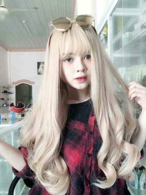 Tóc nguyên đầu xoăn dài vàng kim