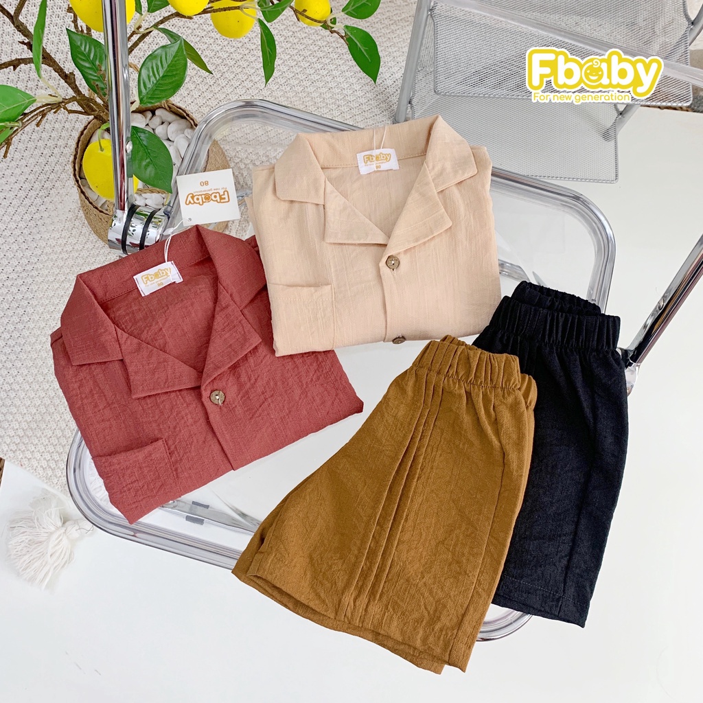 Bộ sơ mi bé trai FBABY cổ vest chất liệu đũi hàn sành điệu - BST quần áo bé trai cao cấp của Sukids Store