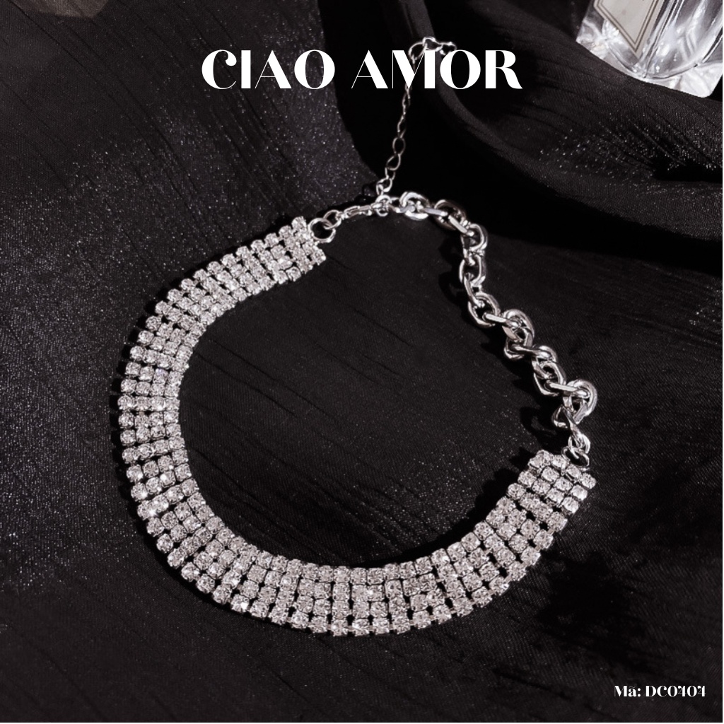 Choker đá, Dây chuyền lấp lánh 4 mảnh dài thẳng xích sang trọng dự tiệc Trang sức Ciao Amor - DC0404