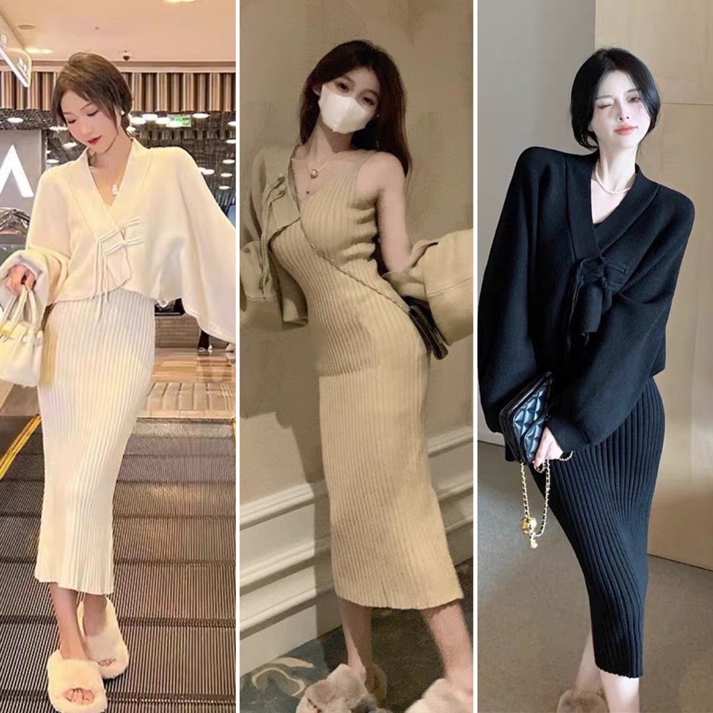 Set váy 2 dây áo choàng nhật sang chảnh hàng QC