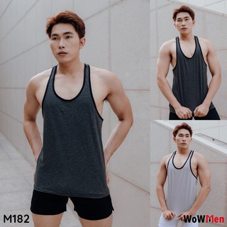 Áo Thun Ba Lỗ Nam Trơn Cổ Rộng Dây Bản Nhỏ Nách Rộng Tập Gym Thể Thao - M182