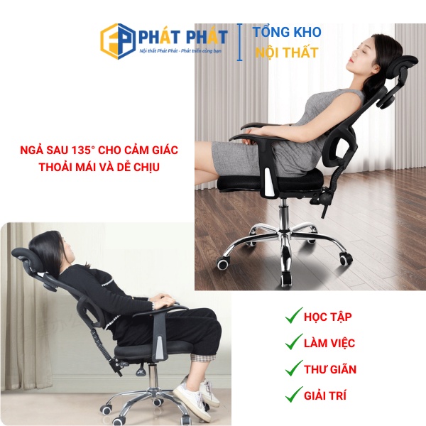 Ghế xoay văn phòng Phát Phát có tựa đầu, ghế xoay lưới ngả làm việc học sinh, sinh viên chính hãng - ZH285