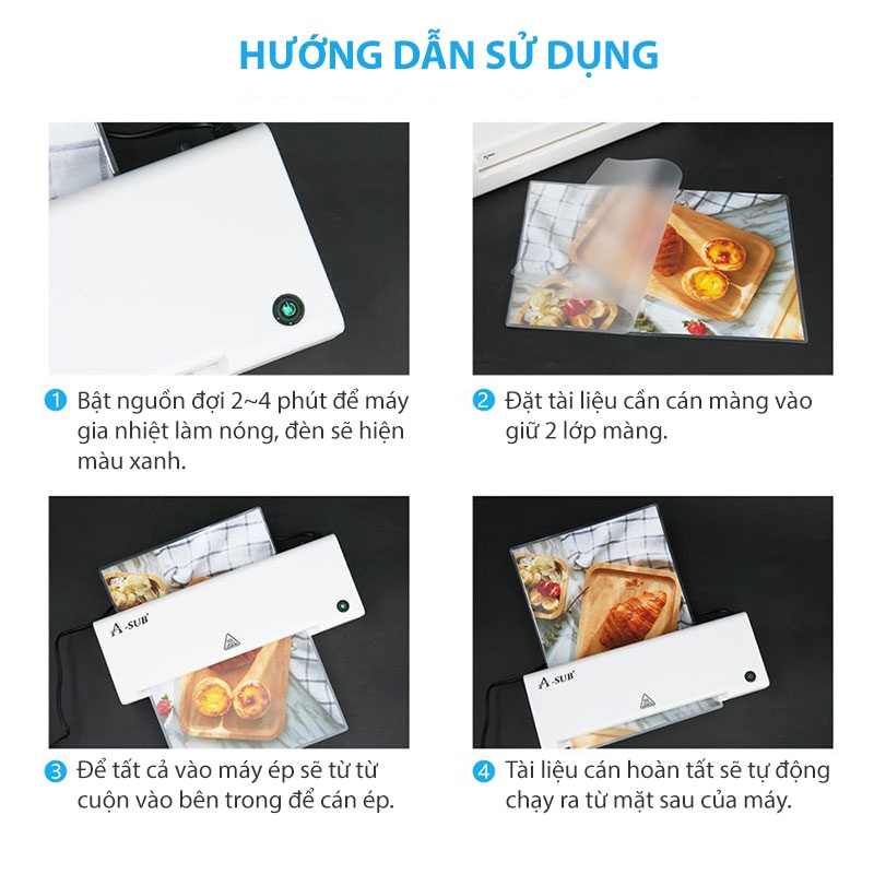 Máy Ép Màng Laminator A-Sub, Ép Ảnh Nhựa Plastic Cán Màng Tài Liệu, Dễ Sử Dụng Cho Văn Phòng &amp; Gia Đình, 2 khổ máy A3 A4