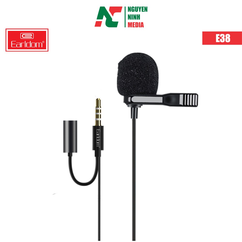 Mic Thu Âm Chân 3.5mm Dành Cho Điện Thoại, Máy Quay, Máy Trợ Giảng Earldom E38 Kèm Jack 3.5mm - Hàng Chính Hãng