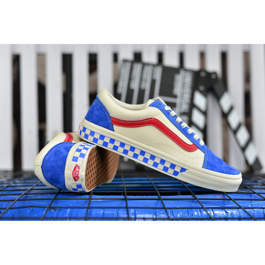 【With shoe box】Giầy Sneaker Vans Old Skool Caro Xanh Dương Authentic uy tín