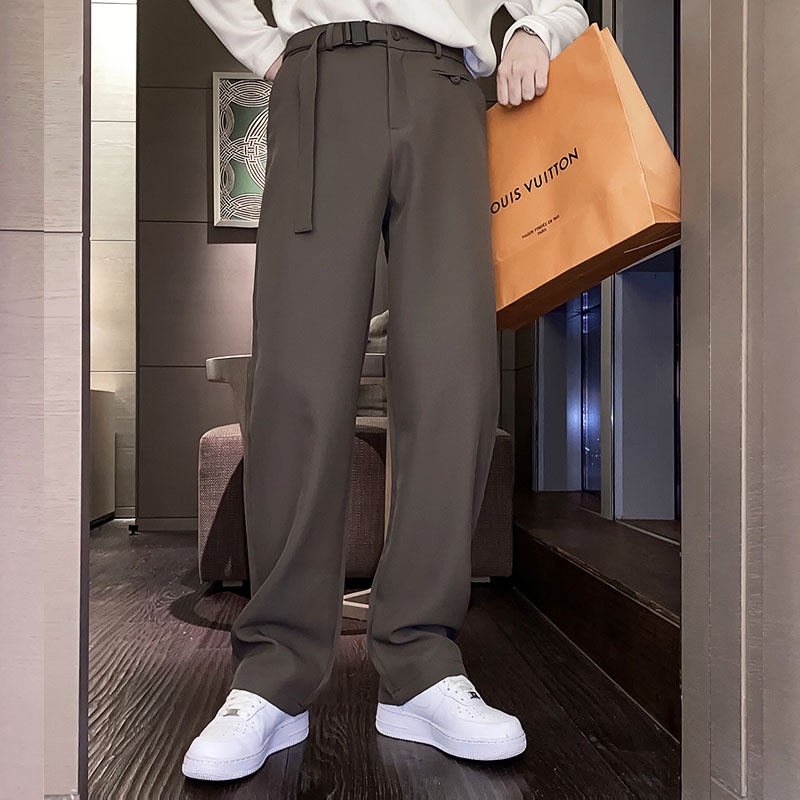 ✦ AFFLIGA ✦Quần dài lưng cao ống rộng màu trơn đơn giản thời trang Hàn Quốc cho nam