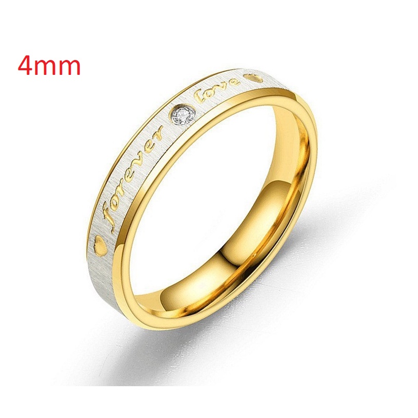 012- Nhẫn cặp đôi forever love, Nhẫn thép không gỉ vàng 4mm 6mm