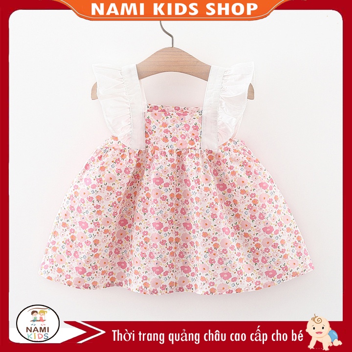 Đầm hoa nhí cánh tiên kèm túi cói dễ thương cho bé gái