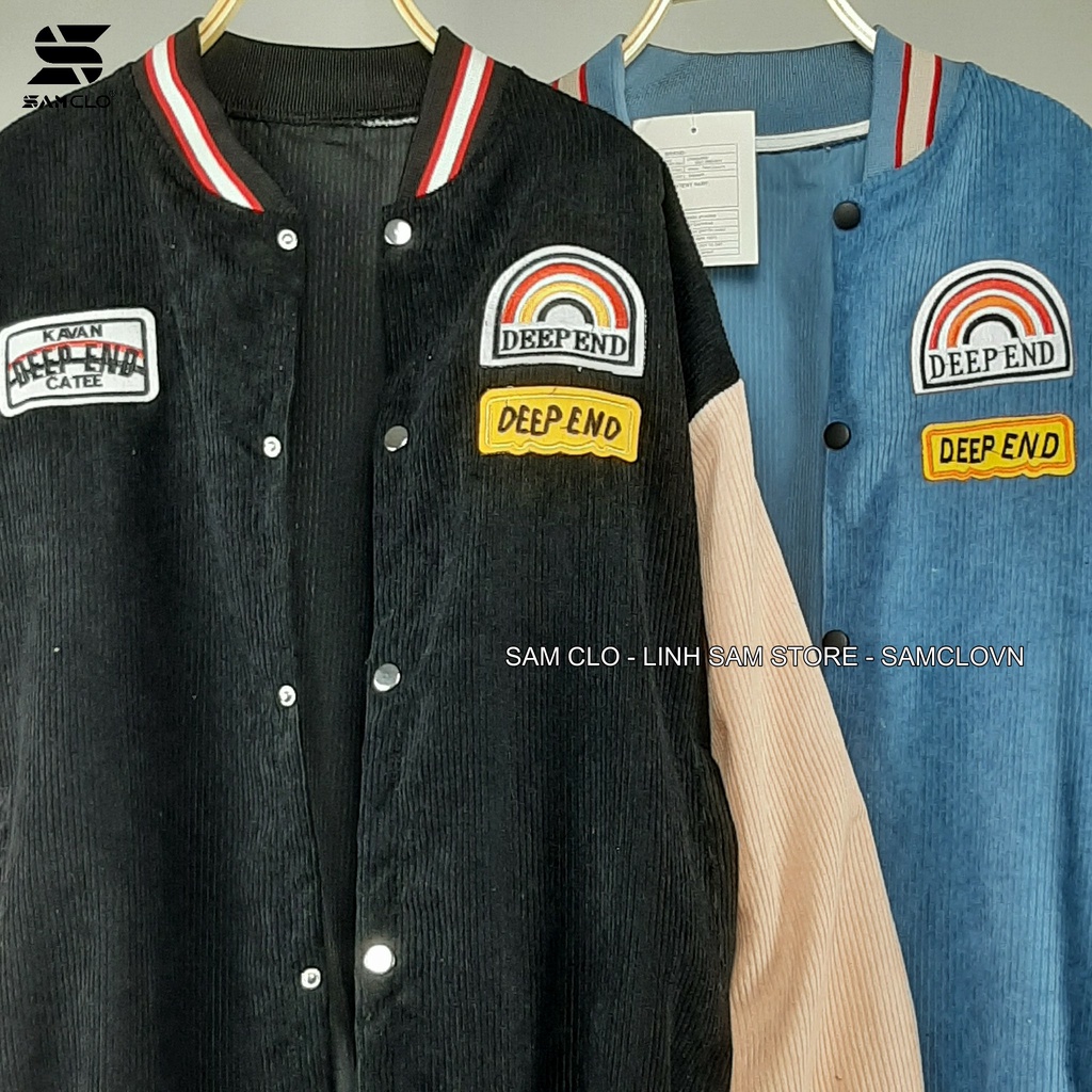 Áo khoác NHUNG BOMBER BÓNG CHÀY CÀI NÚT freesize SAM CLO form rộng nam nữ unisex mặc cặp - couple chữ DEEP END
