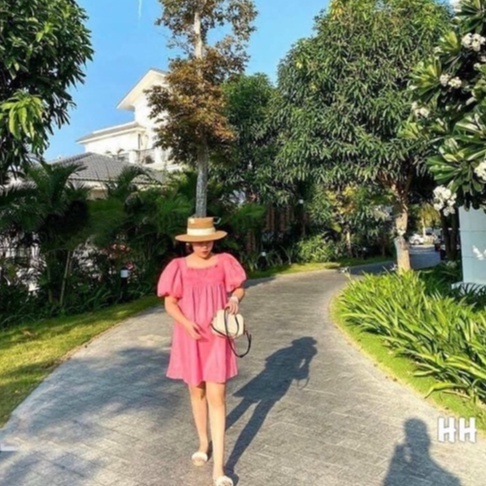 Đầm babydoll nơ lưng tay phồng