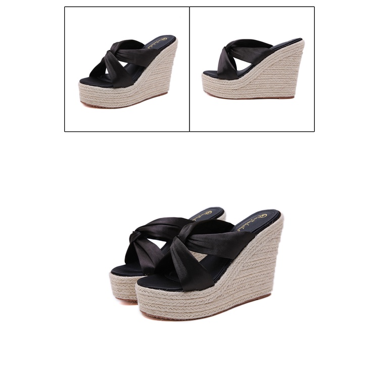 Dép Sandal Cao Gót Đế Xuồng Hở Một Dây Bằng Sợi Cỏ Bện Dày Dặn Phong Cách Sang Trọng Mùa Hè Dành Cho Bạn Nữ