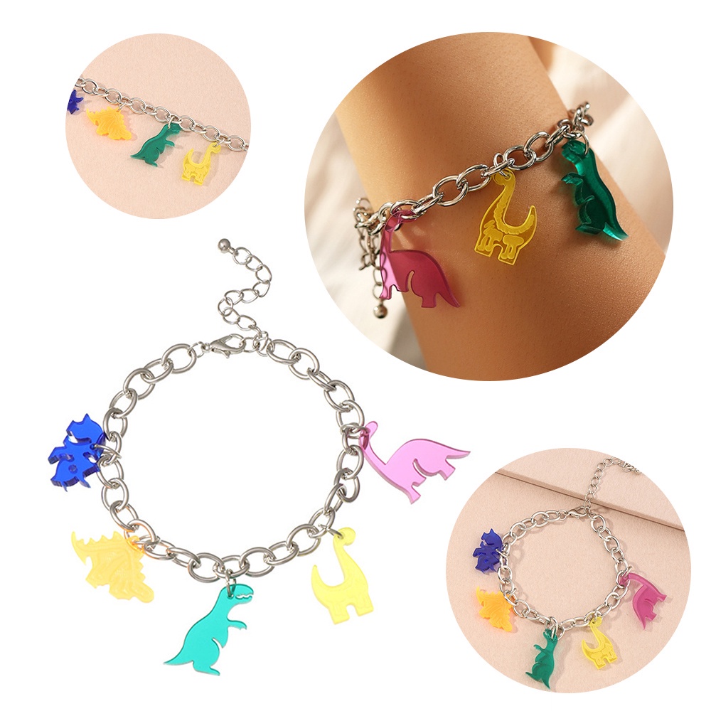 Vòng Tay Nhựa Resin Acrylic Họa Tiết Khủng Long Hoạt Hình Dễ Thương Thời Trang Cho Nữ