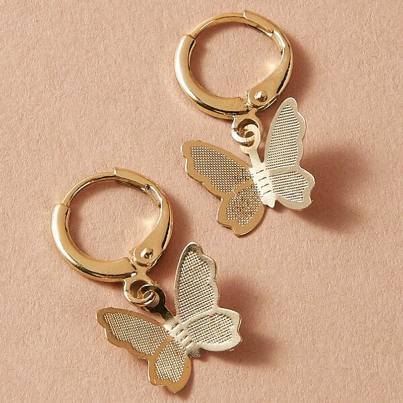 Đôi khuyên tai xỏ dáng dài làm từ kim loại mặt hình bướm phong cách Bohemian dễ thương