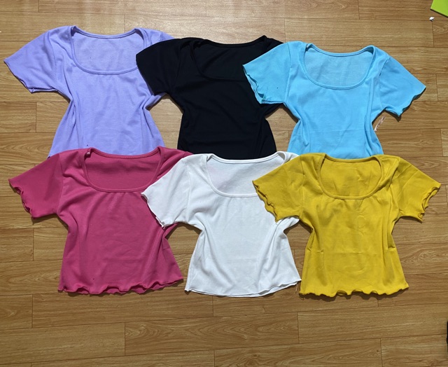 Áo cổ U croptop trơn nhiều màu (Video)