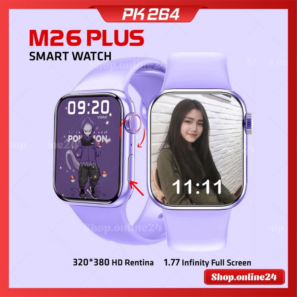 Đồng hồ thông minh M26 Plus Smartwatch Series 6 Nghe gọi Bluetooth Dùng được 2 nút Tràn viền Thời trang