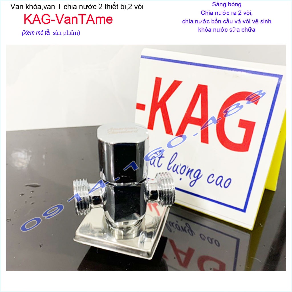 Van chia nước chữ T nối nước bồn cầu-vòi xịt KAG-VanT-Ame, T giảm áp chia 2 ngã (1 vào 2 ra) Mỹ khóa nước