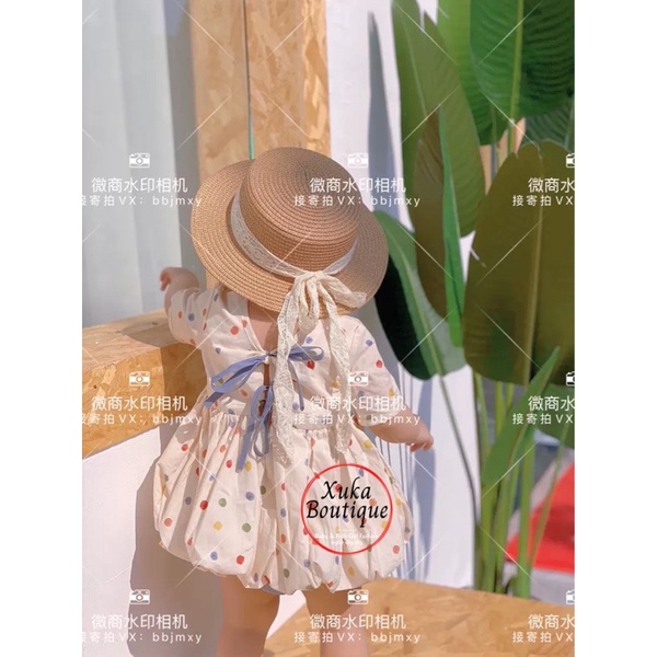 Set Váy Tiểu thư Chấm bi kèm quần SOFT COTTON Cao Cấp 2022 Áo váy cộc tay Mùa Hè Cho Bé Gái