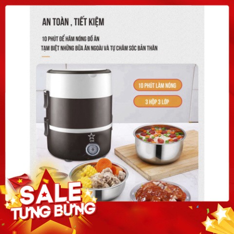 [FREE SHIP] Hộp Cơm Giữ Nhiệt 3 Tầng Hâm Nóng Thức Ăn Cắm Điện Bằng Inox Star Hot Lunch Box