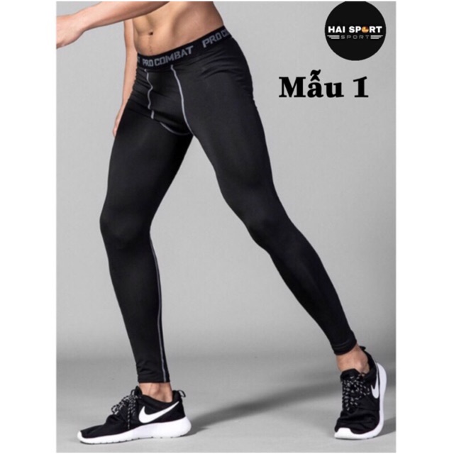 Quần giữ nhiệt COMBAT PRO Tập Gym nam dáng dài màu đen