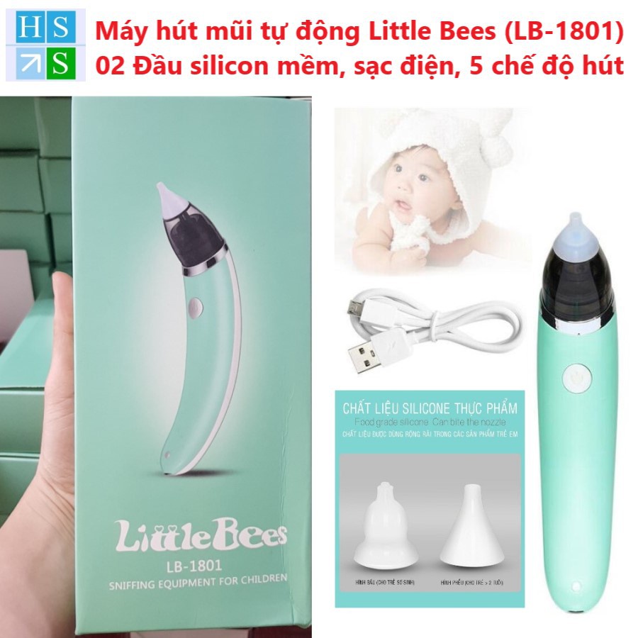 Máy hút mũi trẻ em điện tử LITTLE BEES (LB-1801) hút mũi trẻ sơ sinh tự động với đầu silicon siêu mềm, êm ái, an toàn