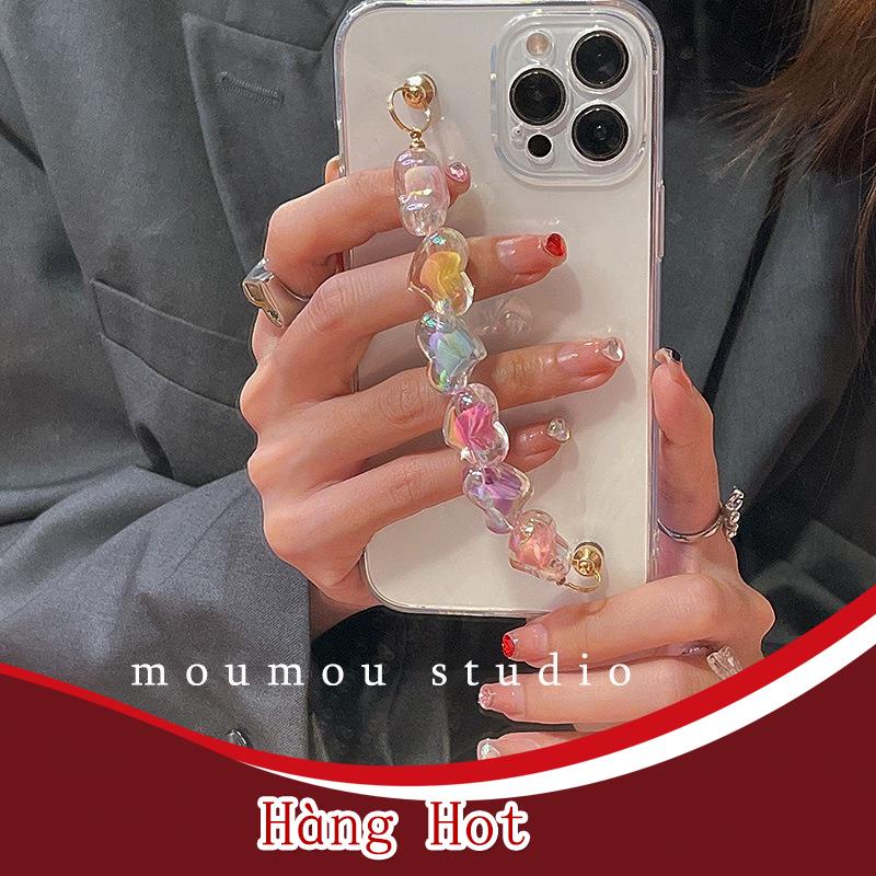 Ốp điện thoại mềm trong suốt có dây đeo tay hình trái tim màu kẹo thời trang cho iPhone X 8plus 7px / 11