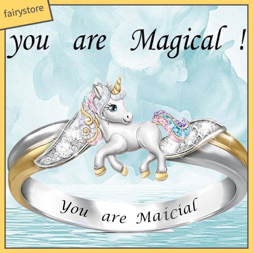 Nhẫn Hợp Kim Hình Unicorn Đính Đá Xinh Xắn