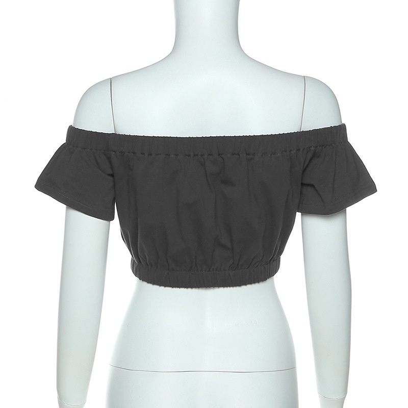 Áo Thun Nữ Ngắn Tay Lệch Vai In Chữ Thời Trang