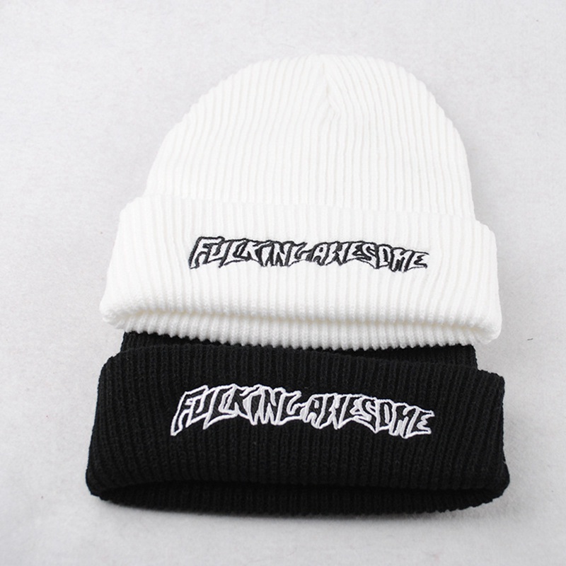 Nón len trùm đầu thêu hình đầu lâu phong cách hip hop màu trắng đen