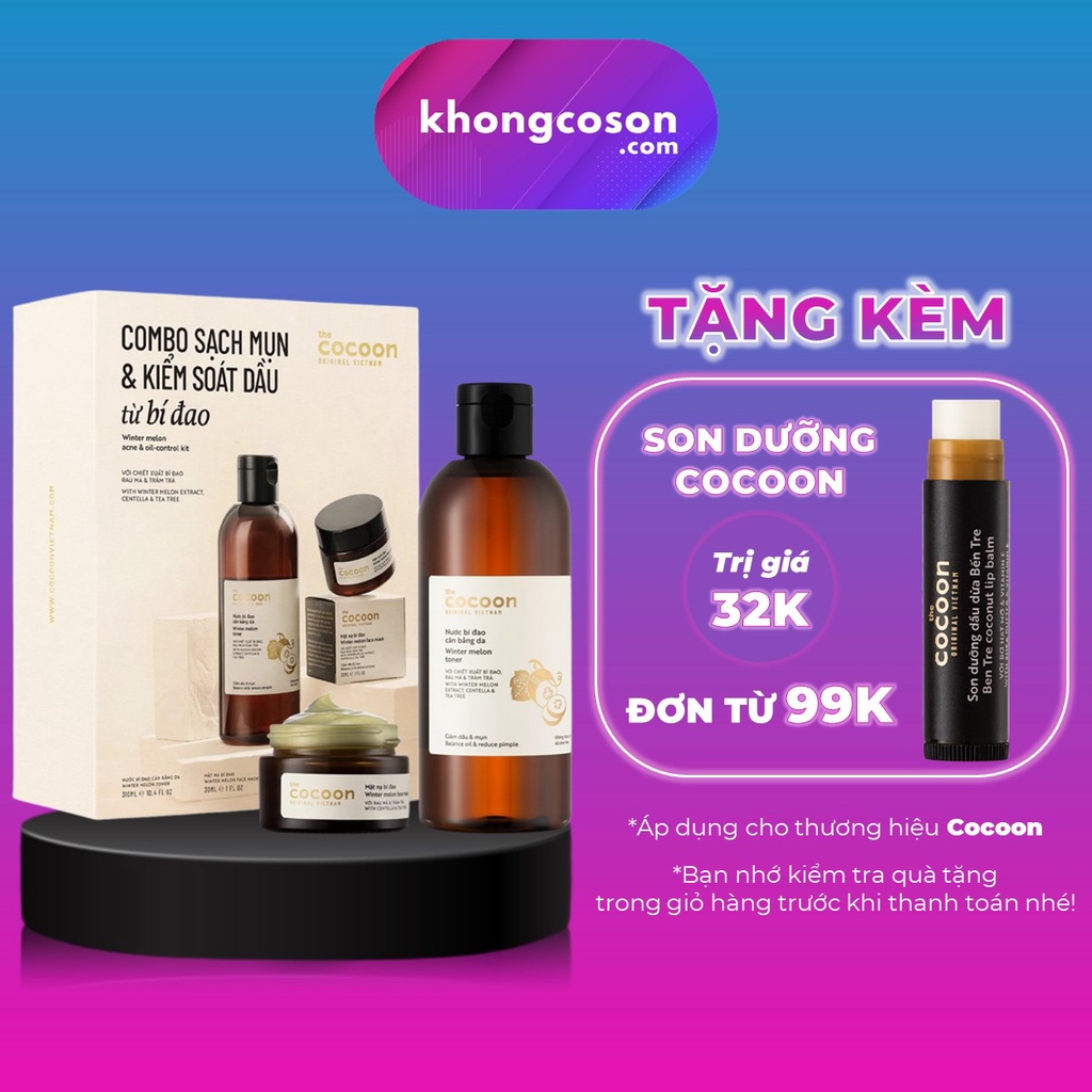 COMBO Sạch Mụn Và Kiểm Soát Dầu Từ Bí Đao Cocoon: 1 Nước cân bằng da 310ml + 1 Mặt nạ 30ml - Khongcoson