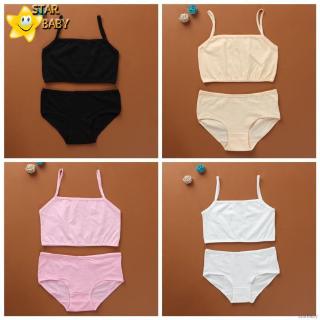 Set Áo Lót Và Quần Lót Cotton Mềm Màu Trơn Dễ Thương Cho Bé Gái