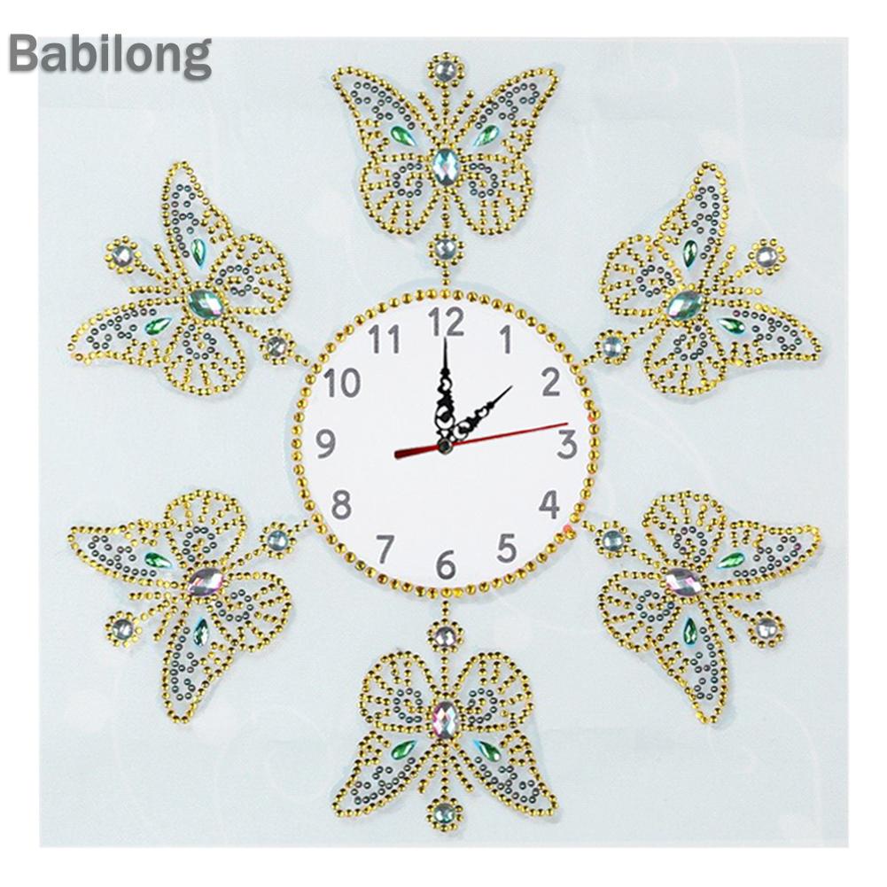 Tranh đính đá hình đồng hồ và bươm bướm tự làm thủ công treo trang trí nội thất