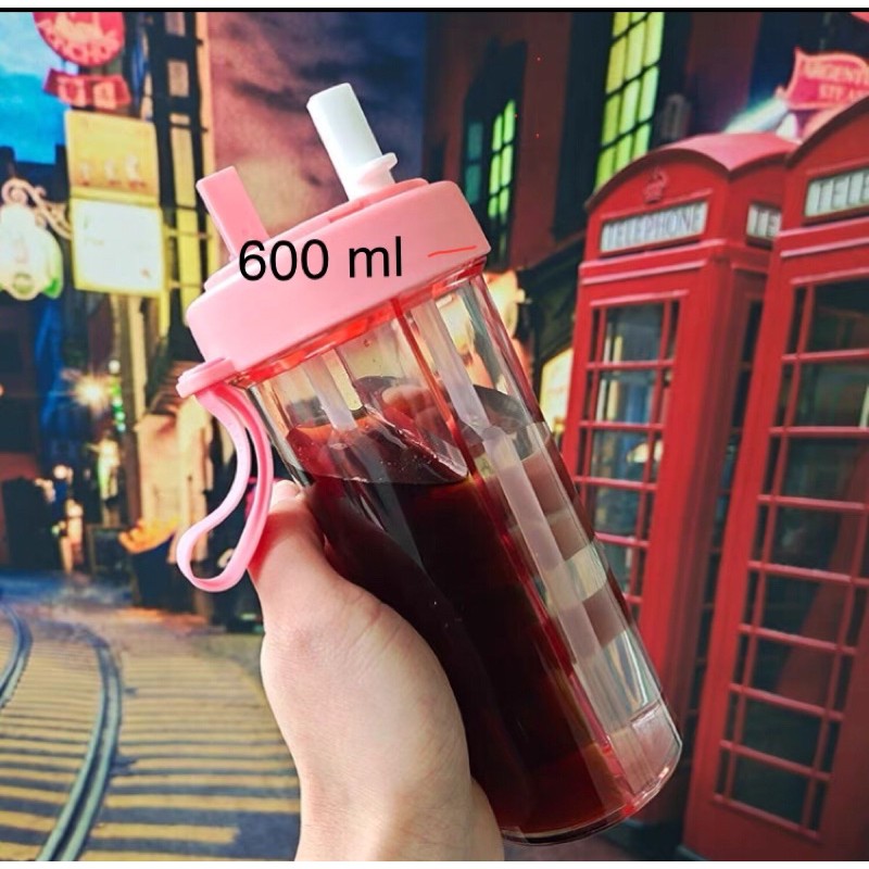 Bình đựng nước 2 ngăn kèm ống hút