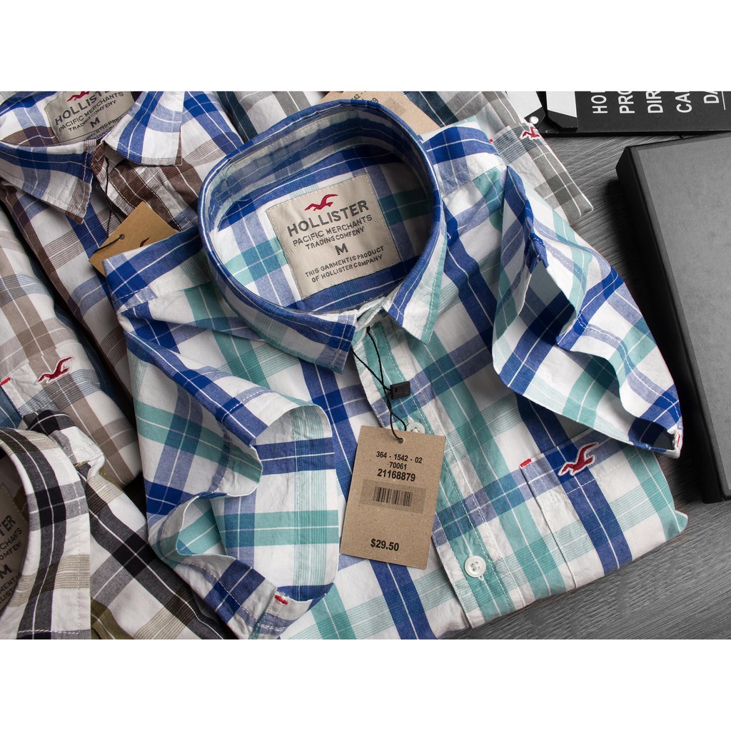 Áo sơ mi caro nam tay ngắn Kẻ Xanh Dương Xanh Ngọc Hollister America Cao Cấp - Tín Đồ Thời Trang | BigBuy360 - bigbuy360.vn