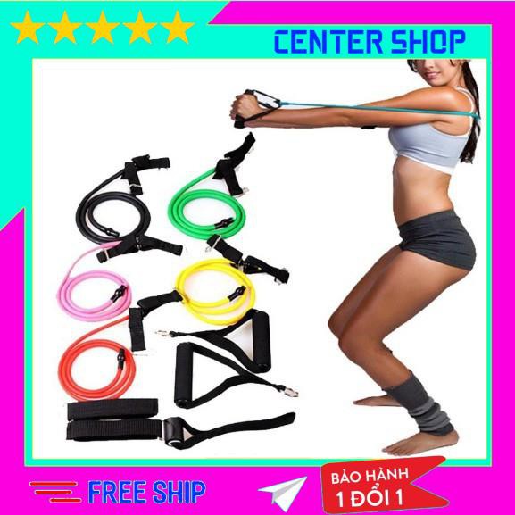 Dây tập gym đa năng, bộ 5 dây tập gym đàn hồi tập thể lực ngũ sắc chính hãng - center shop