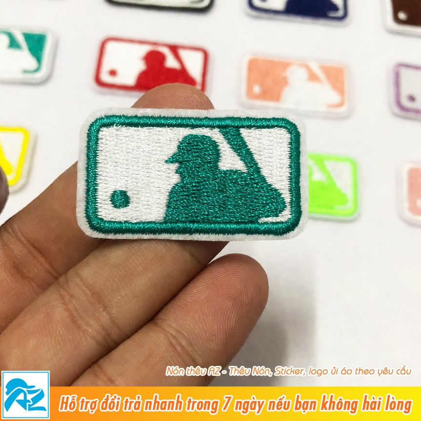 Patch vải thêu hình logo bóng chày MLB trắng đen nhiều màu P2 S185