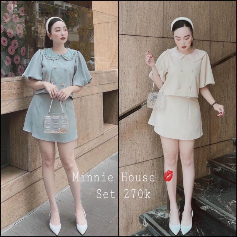 ❤️SET ÁO TAY PHỒNG CỔ BÈO ĐÍNH NÚT + CV Form A