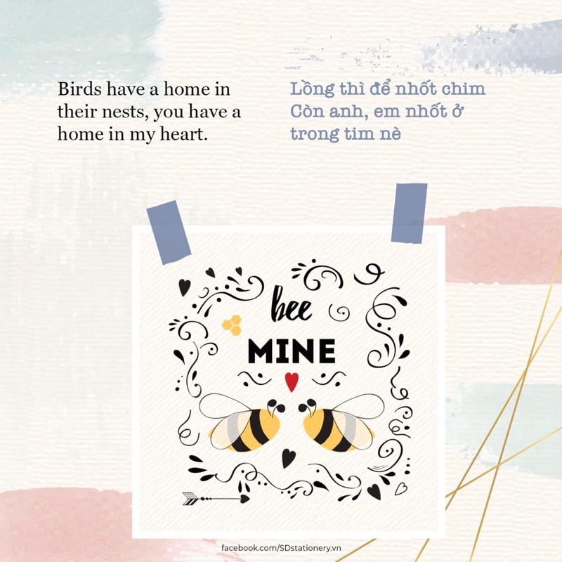 Thiệp tình yêu Valentine BEE MINE vuông 12cm SDstationery LET IT BEE