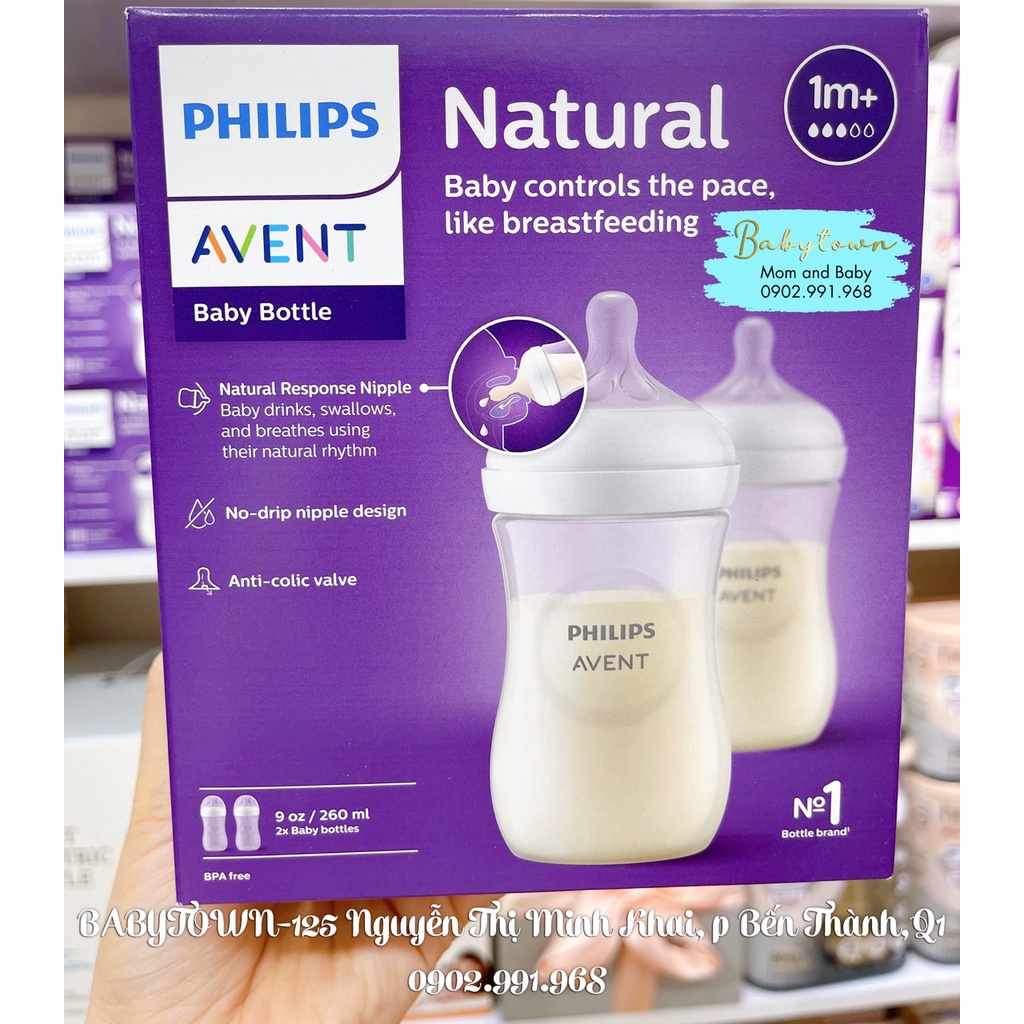 Bình sữa đôi Philips Avent Natural 125ml / 260ml  bằng nhựa PP, không có BPA (Mẫu mới)