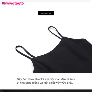 chân váyHu Chu, thế giới đẹp, tuyệt đẹp màu đen mở Fork sling váy nữ Pháp sexy niche a-line dress