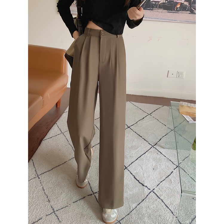 Quần dài ống rộng suông lưng cao thời trang thanh lịch cho nữ