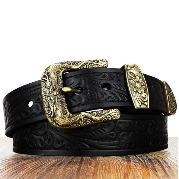 Thắt Lưng Nam Da Bò Miếng 100% Handmade Đầu Khóa Rồng Đúc Đồng 3 Mảnh - Bảo Hành 3 Năm