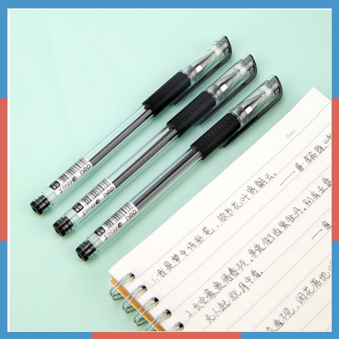 Bút bi nước mực gel 0.5mm có nắp đậy Deli màu xanh đen nhanh khô viết đều trơn tru lâu hết mực 6600
