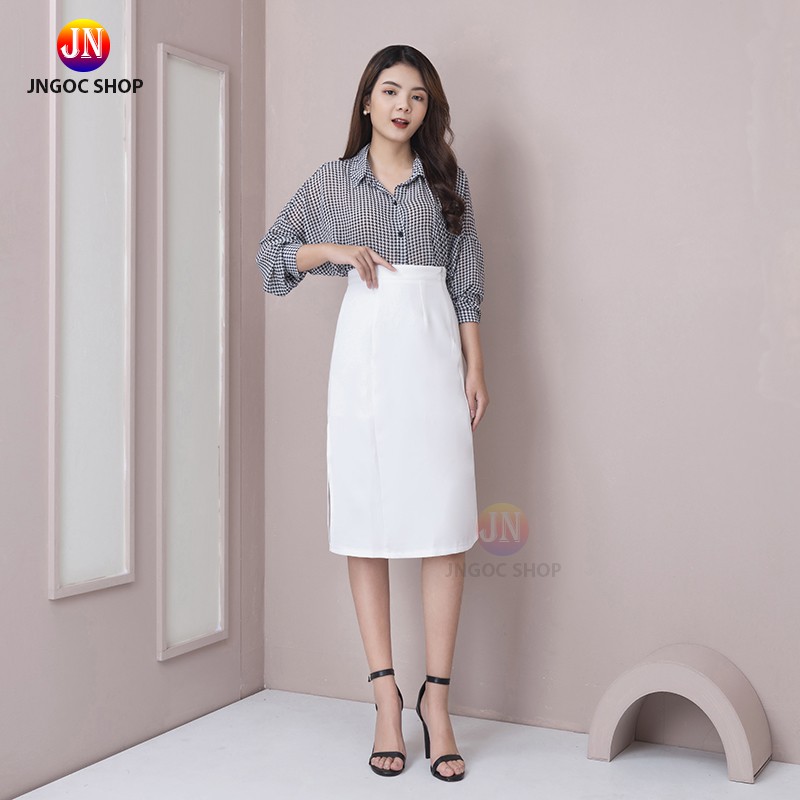 Chân váy dài Ulzzang xẻ tà phong cách Hàn Quốc, Chân váy chữ A dài công sở lưng cao có quần trong chống lộ | BigBuy360 - bigbuy360.vn