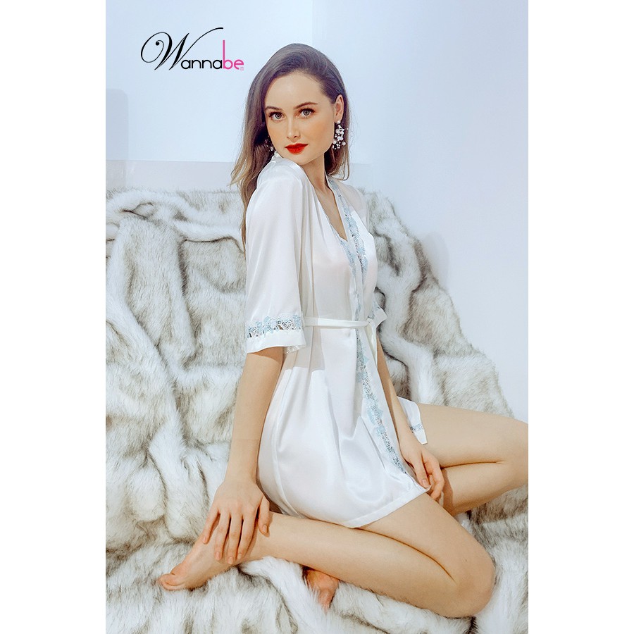 Áo choàng ngủ phi lụa Kimono Wannabe KIS08 kiểu dáng sang trọng hiện đại