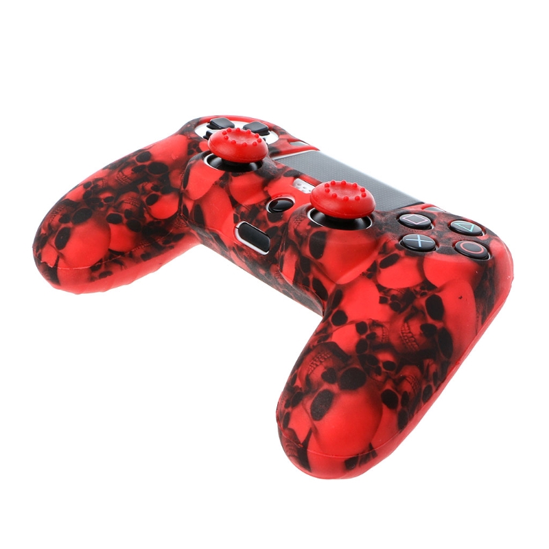 ❀CRE ❀ Skull Silicone Gamepad Cover Case + 2 Joystick Caps For PS4 Pro Slim Controller