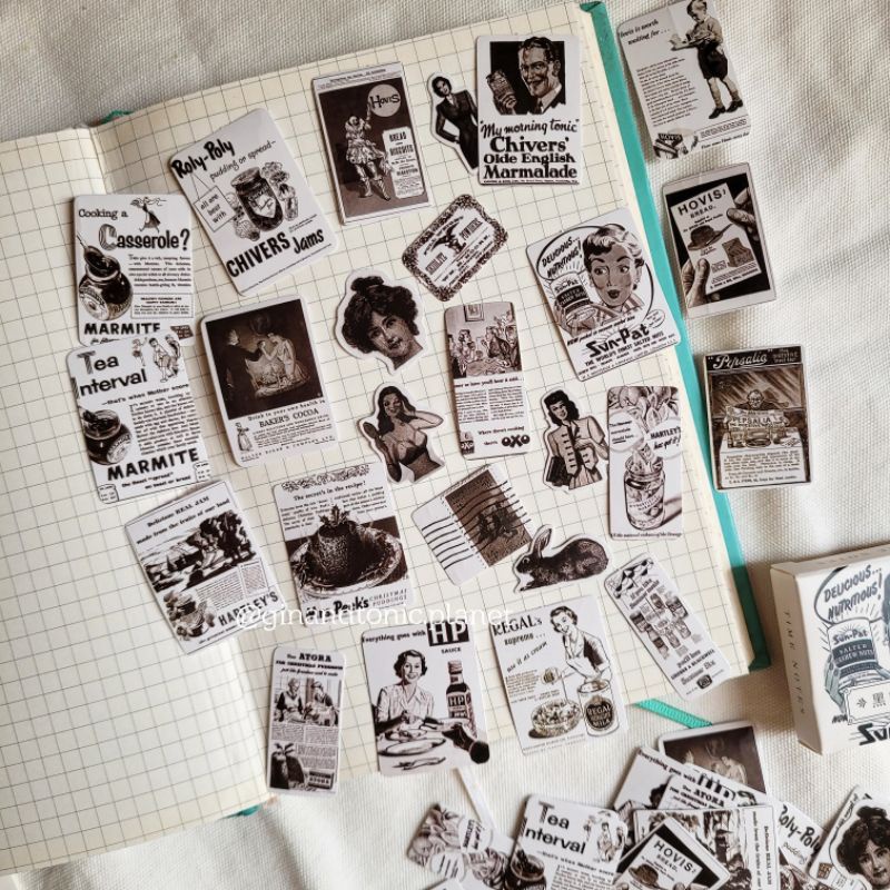 Set 25 sticker phong cách vintage dùng trang trí bullet journal - ginandtonic