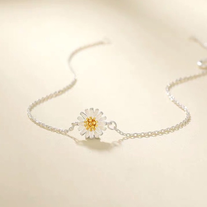Lắc tay bạc nữ TLEE hoa cúc nhị xi vàng 10k óng ánh TleeJewelry LT0151